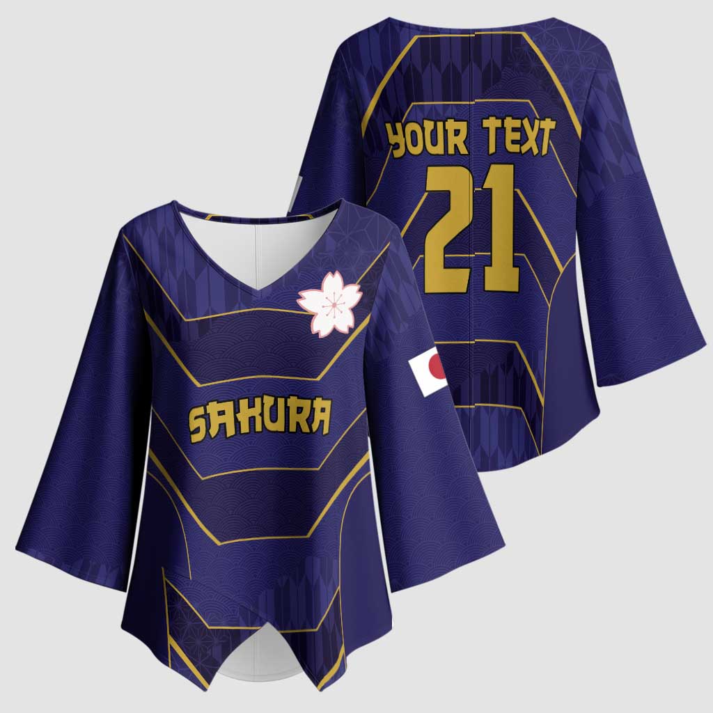 Japan Pacific Rugby 2022-23 Custom Kimono Sleeve Blouse Blue Sakura Japanese Wave Pattern LT9 - Polynesian Pride