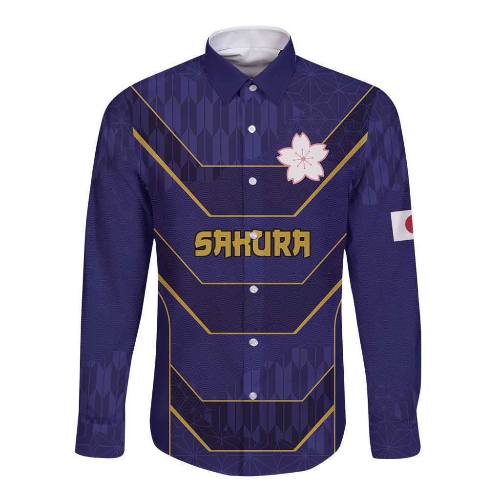 Japan Pacific Rugby 2022-23 Custom Long Sleeve Button Shirt Blue Sakura Japanese Wave Pattern LT9 Unisex Blue - Polynesian Pride
