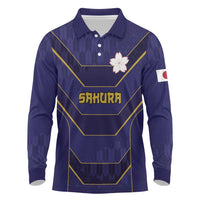 Japan Pacific Rugby 2022-23 Custom Long Sleeve Polo Shirt Blue Sakura Japanese Wave Pattern