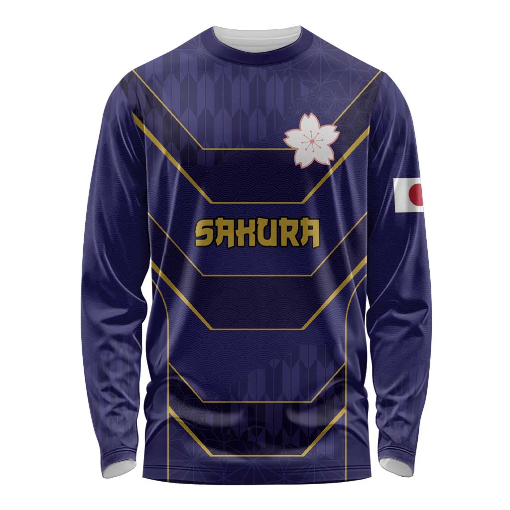 Japan Pacific Rugby 2022-23 Custom Long Sleeve Shirt Blue Sakura Japanese Wave Pattern LT9 Unisex Blue - Polynesian Pride
