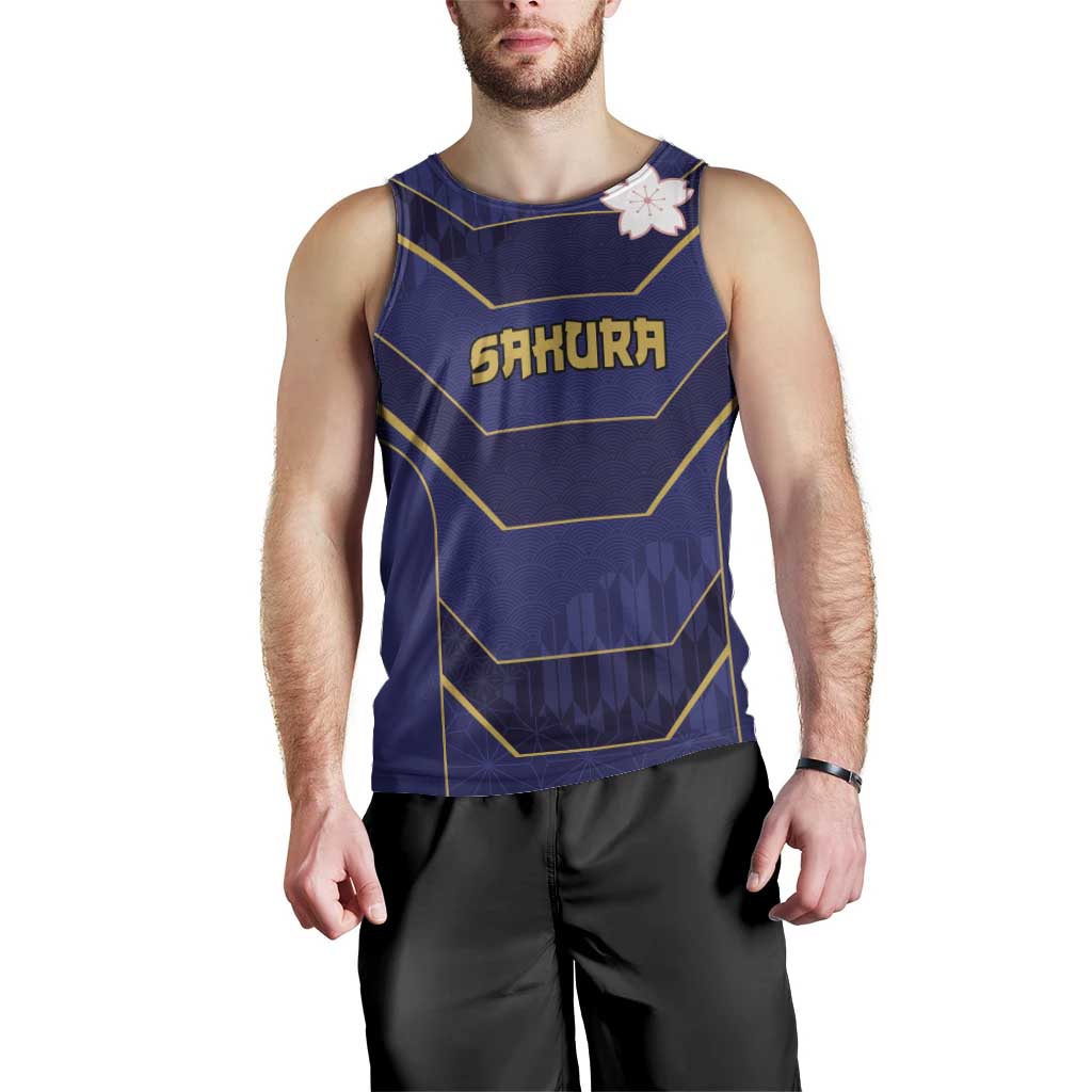 Japan Pacific Rugby 2022-23 Custom Men Tank Top Blue Sakura Japanese Wave Pattern LT9 - Polynesian Pride