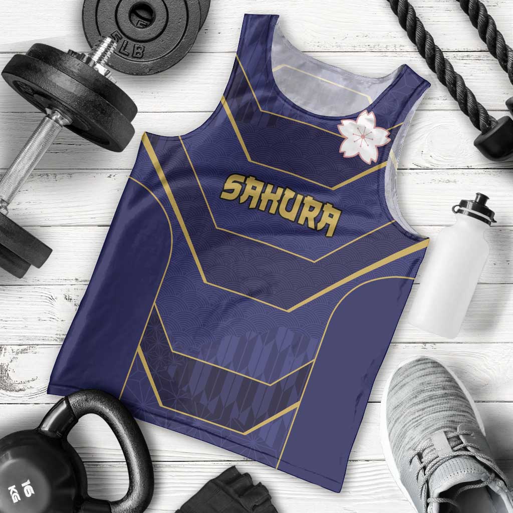 Japan Pacific Rugby 2022-23 Custom Men Tank Top Blue Sakura Japanese Wave Pattern LT9 - Polynesian Pride