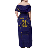 Japan Pacific Rugby 2022-23 Custom Off Shoulder Maxi Dress Blue Sakura Japanese Wave Pattern