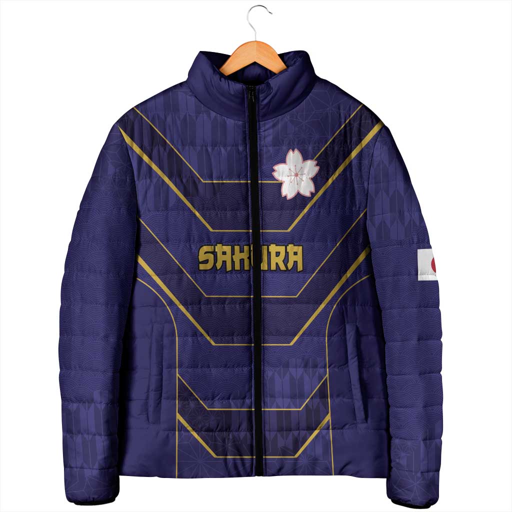 Japan Pacific Rugby 2022-23 Custom Padded Jacket Blue Sakura Japanese Wave Pattern LT9 - Polynesian Pride