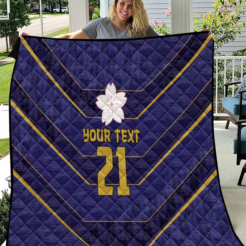 Japan Pacific Rugby 2022-23 Custom Quilt Blue Sakura Japanese Wave Pattern