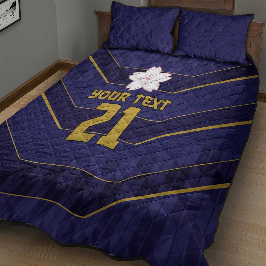 Japan Pacific Rugby 2022-23 Custom Quilt Bed Set Blue Sakura Japanese Wave Pattern