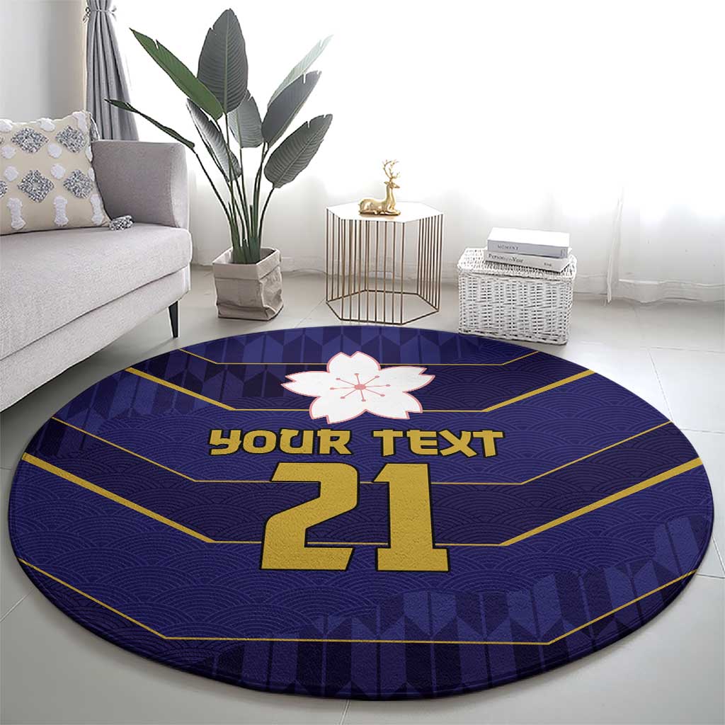 Japan Pacific Rugby 2022-23 Custom Round Carpet Blue Sakura Japanese Wave Pattern