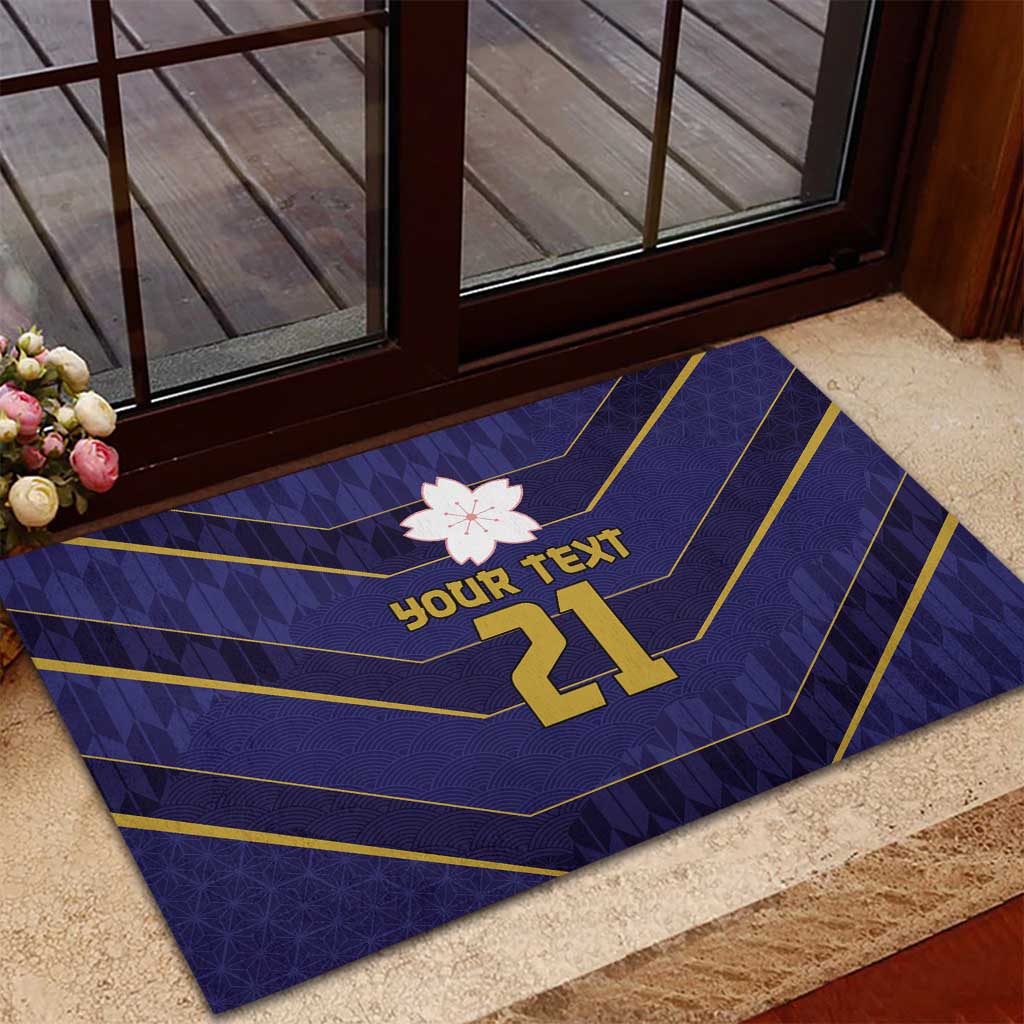 Japan Pacific Rugby 2022-23 Custom Rubber Doormat Blue Sakura Japanese Wave Pattern LT9 - Polynesian Pride