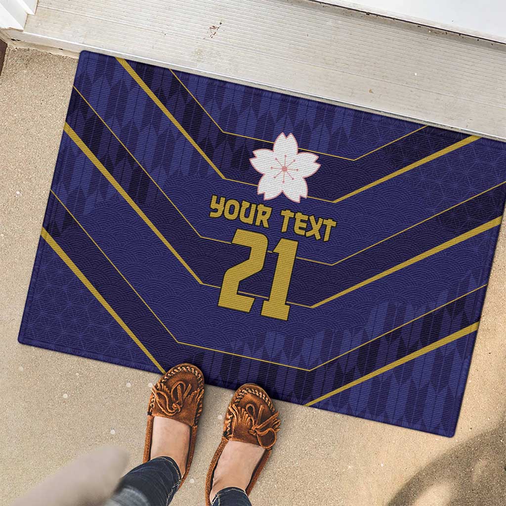 Japan Pacific Rugby 2022-23 Custom Rubber Doormat Blue Sakura Japanese Wave Pattern LT9 - Polynesian Pride