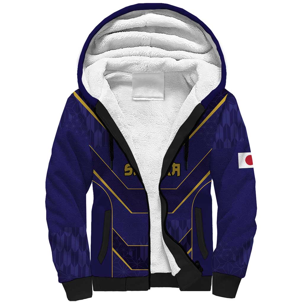 Japan Pacific Rugby 2022-23 Custom Sherpa Hoodie Blue Sakura Japanese Wave Pattern LT9 Unisex Blue - Polynesian Pride