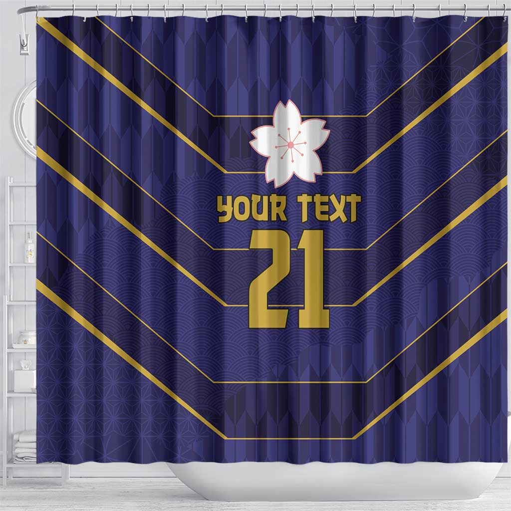 Japan Pacific Rugby 2022-23 Custom Shower Curtain Blue Sakura Japanese Wave Pattern