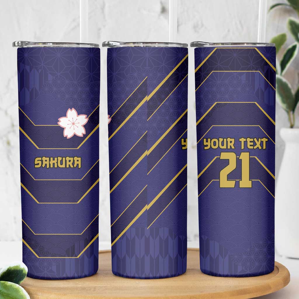 Japan Pacific Rugby 2022-23 Custom Skinny Tumbler Blue Sakura Japanese Wave Pattern