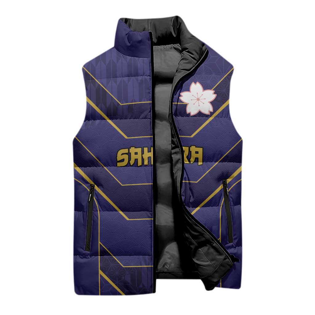 Japan Pacific Rugby 2022-23 Custom Sleeveless Puffer Jacket Blue Sakura Japanese Wave Pattern LT9 - Polynesian Pride