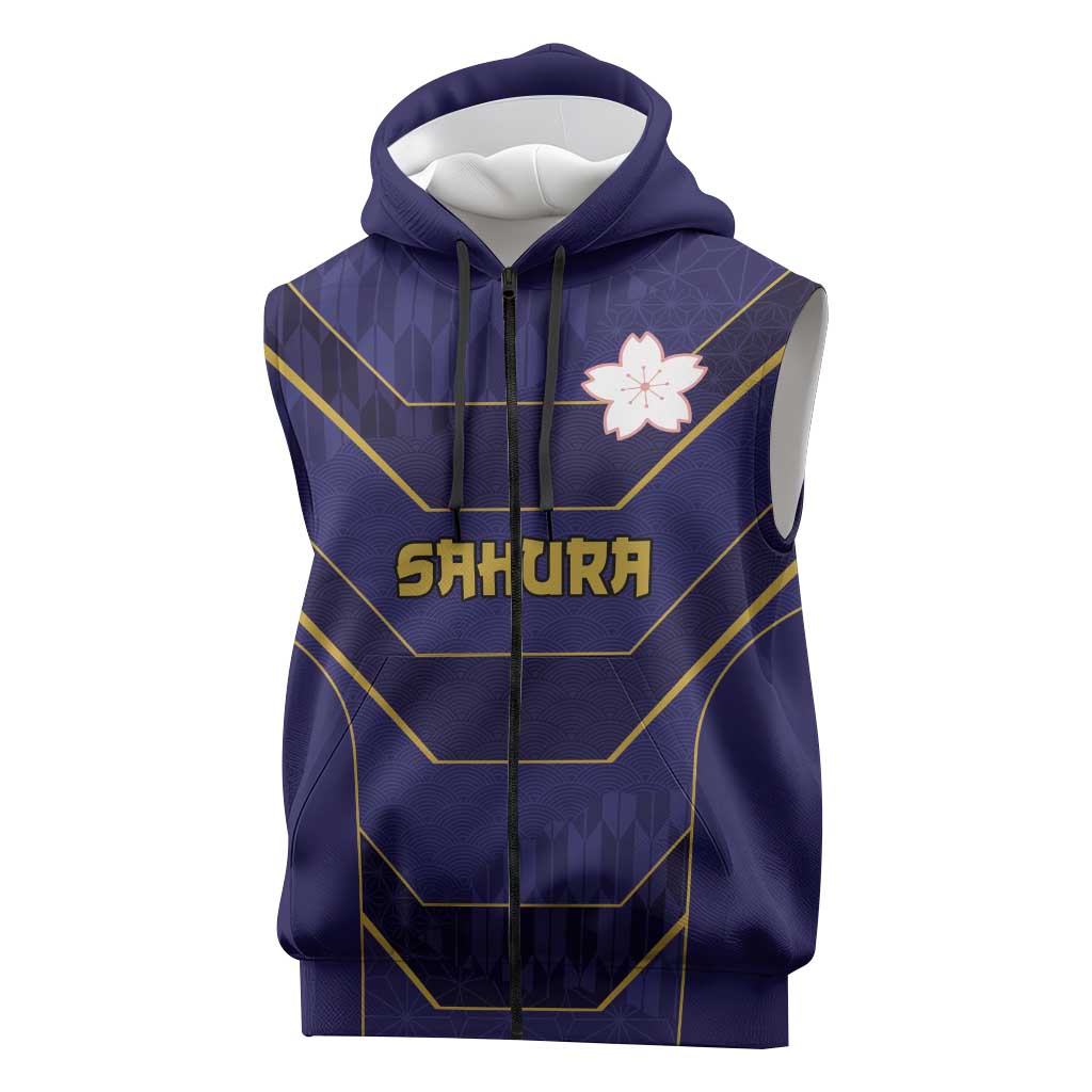 Japan Pacific Rugby 2022-23 Custom Sleeveless Zip Hoodie Blue Sakura Japanese Wave Pattern LT9 Blue - Polynesian Pride
