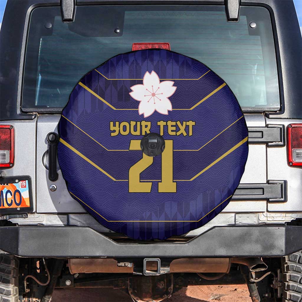 Japan Pacific Rugby 2022-23 Custom Spare Tire Cover Blue Sakura Japanese Wave Pattern