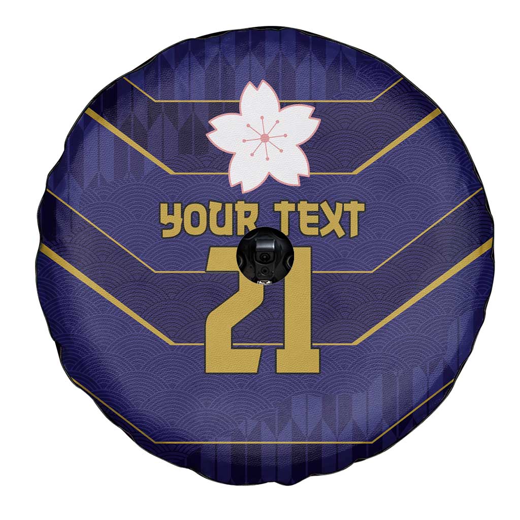 Japan Pacific Rugby 2022-23 Custom Spare Tire Cover Blue Sakura Japanese Wave Pattern