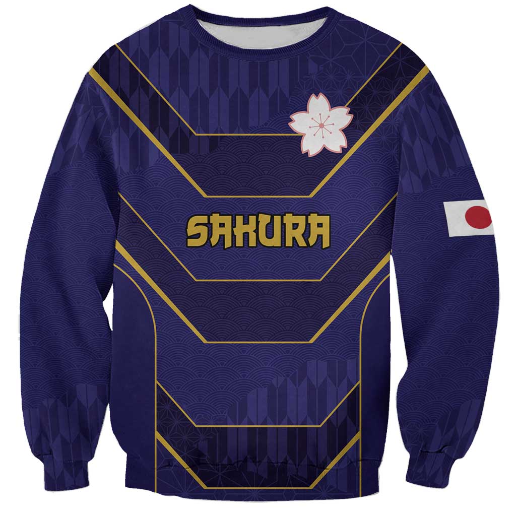 Japan Pacific Rugby 2022-23 Custom Sweatshirt Blue Sakura Japanese Wave Pattern LT9 Unisex Blue - Polynesian Pride