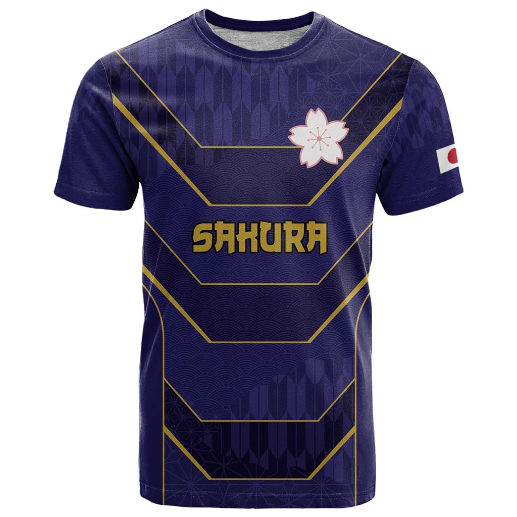 Japan Pacific Rugby 2022-23 Custom T Shirt Blue Sakura Japanese Wave Pattern