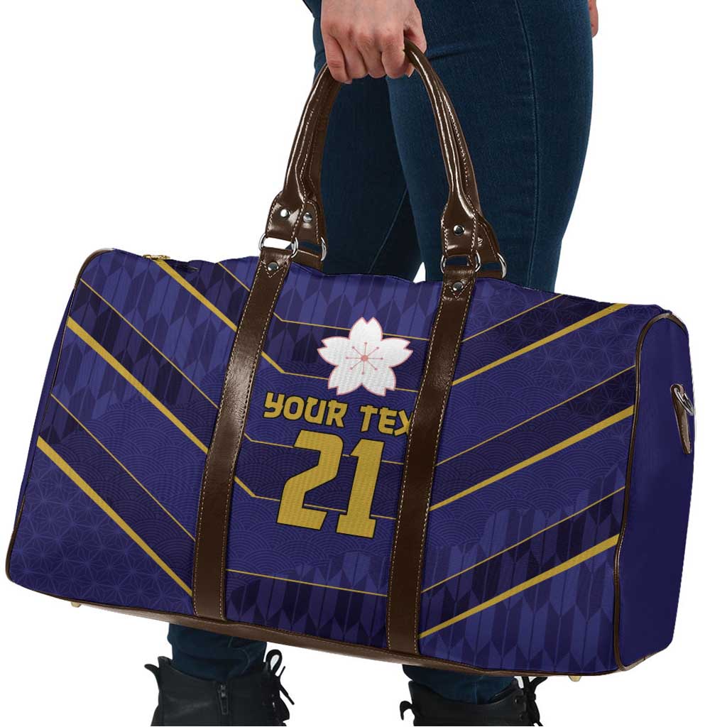 Japan Pacific Rugby 2022-23 Custom Travel Bag Blue Sakura Japanese Wave Pattern - Polynesian Pride