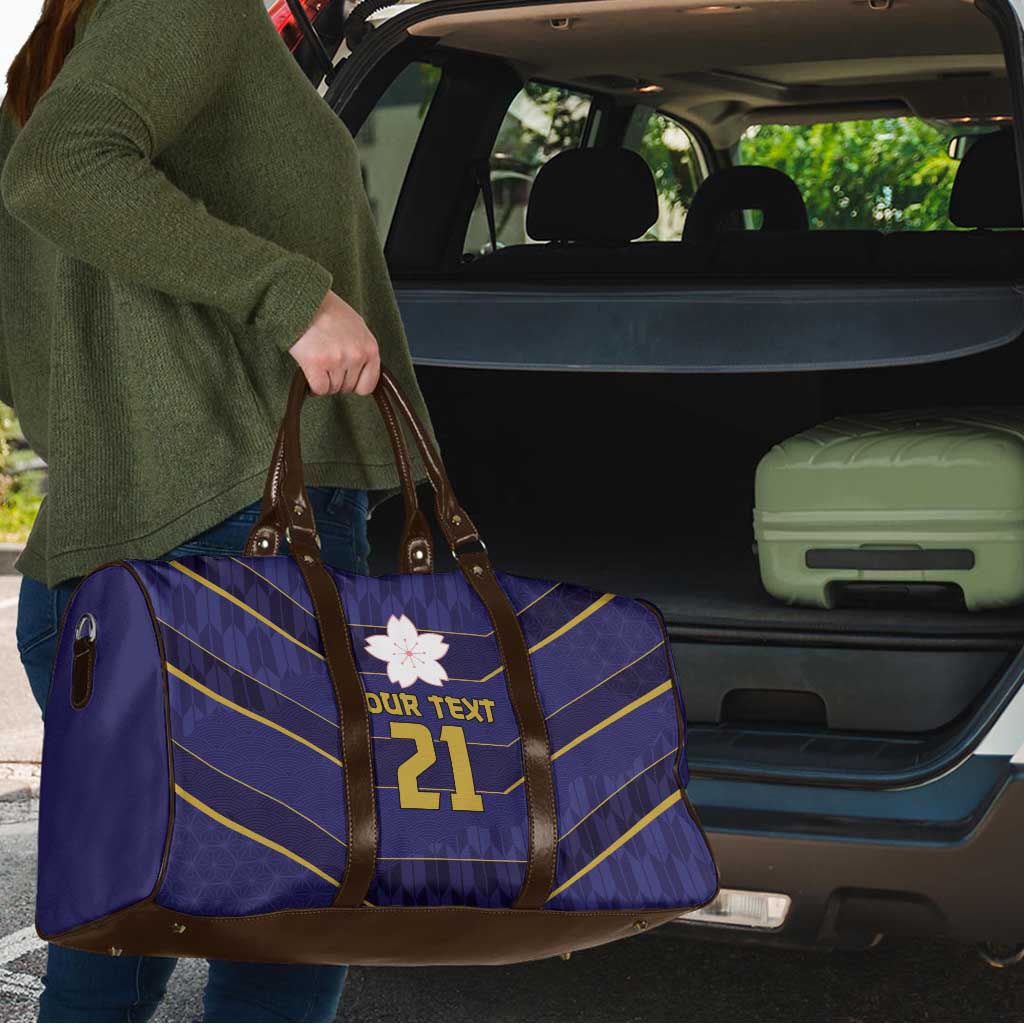 Japan Pacific Rugby 2022-23 Custom Travel Bag Blue Sakura Japanese Wave Pattern - Polynesian Pride