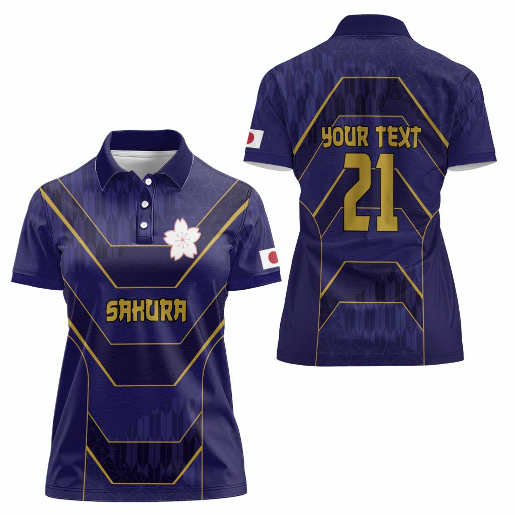 Japan Pacific Rugby 2022-23 Custom Women Polo Shirt Blue Sakura Japanese Wave Pattern