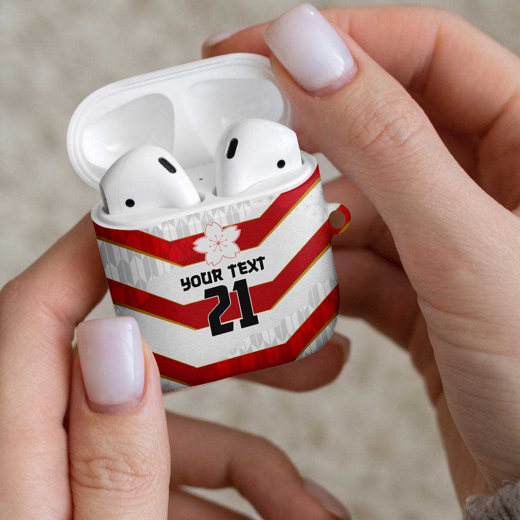 Japan Pacific Rugby 2022-23 Custom AirPods Case Red Sakura Japanese Wave Pattern LT9 - Polynesian Pride