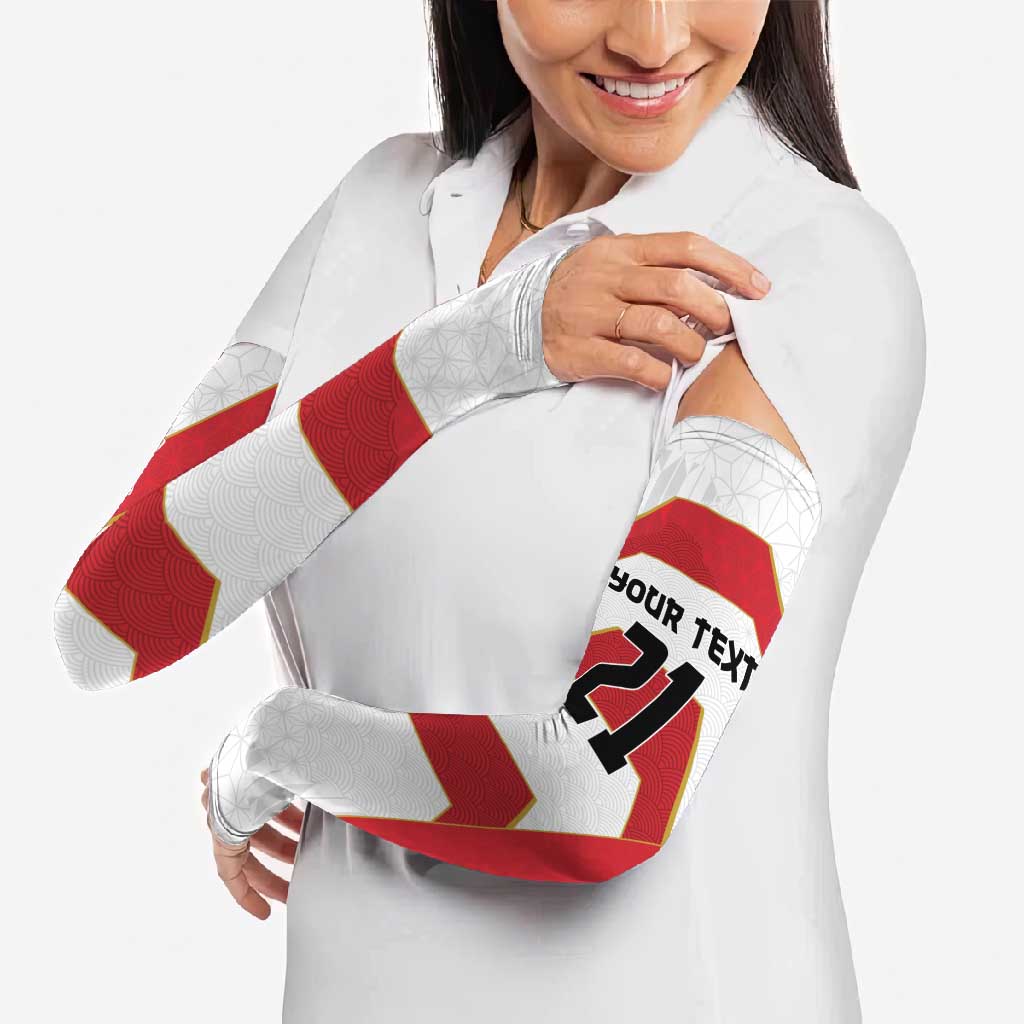 Japan Pacific Rugby 2022-23 Custom Arm Sleeves Red Sakura Japanese Wave Pattern - Polynesian Pride