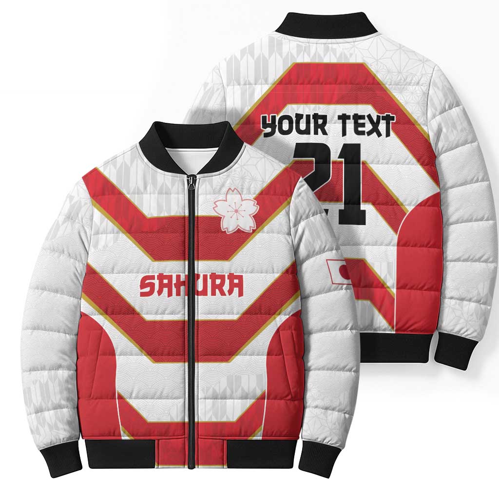 Japan Pacific Rugby 2022-23 Custom Bomber Puffer Jacket Red Sakura Japanese Wave Pattern LT9 - Polynesian Pride