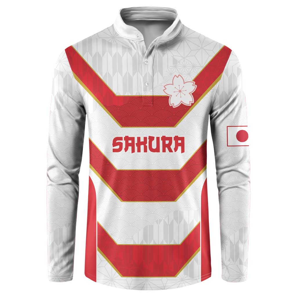 Japan Pacific Rugby 2022-23 Custom Button Sweatshirt Red Sakura Japanese Wave Pattern LT9 Red - Polynesian Pride
