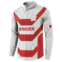 Japan Pacific Rugby 2022-23 Custom Button Sweatshirt Red Sakura Japanese Wave Pattern LT9 - Polynesian Pride