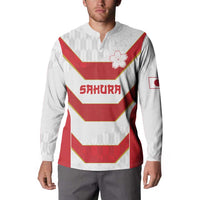 Japan Pacific Rugby 2022-23 Custom Button Sweatshirt Red Sakura Japanese Wave Pattern LT9 - Polynesian Pride