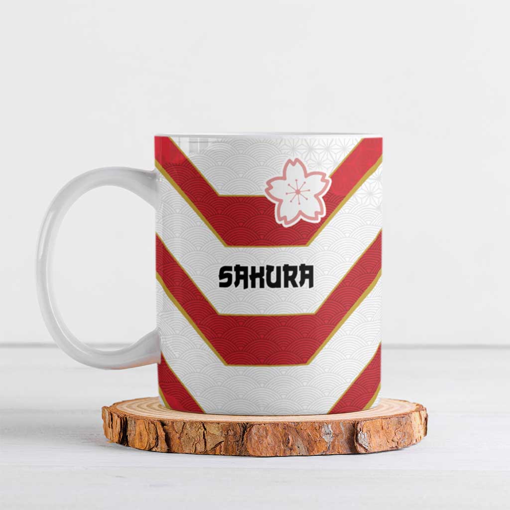 Japan Pacific Rugby 2022-23 Custom Ceramic Mug Red Sakura Japanese Wave Pattern LT9 Red - Polynesian Pride