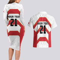 Japan Pacific Rugby 2022-23 Custom Couples Matching Long Sleeve Bodycon Dress and Hawaiian Shirt Red Sakura Japanese Wave Pattern LT9 - Polynesian Pride