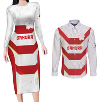 Japan Pacific Rugby 2022-23 Custom Couples Matching Long Sleeve Bodycon Dress and Long Sleeve Button Shirt Red Sakura Japanese Wave Pattern LT9 Red - Polynesian Pride