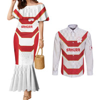 Japan Pacific Rugby 2022-23 Custom Couples Matching Mermaid Dress and Long Sleeve Button Shirt Red Sakura Japanese Wave Pattern LT9 Red - Polynesian Pride