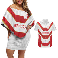 Japan Pacific Rugby 2022-23 Custom Couples Matching Off Shoulder Short Dress and Hawaiian Shirt Red Sakura Japanese Wave Pattern LT9 Red - Polynesian Pride