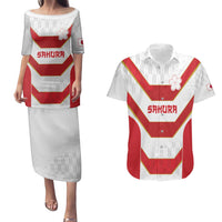 Japan Pacific Rugby 2022-23 Custom Couples Matching Puletasi and Hawaiian Shirt Red Sakura Japanese Wave Pattern LT9 Red - Polynesian Pride