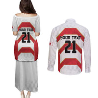 Japan Pacific Rugby 2022-23 Custom Couples Matching Puletasi and Long Sleeve Button Shirt Red Sakura Japanese Wave Pattern LT9 - Polynesian Pride
