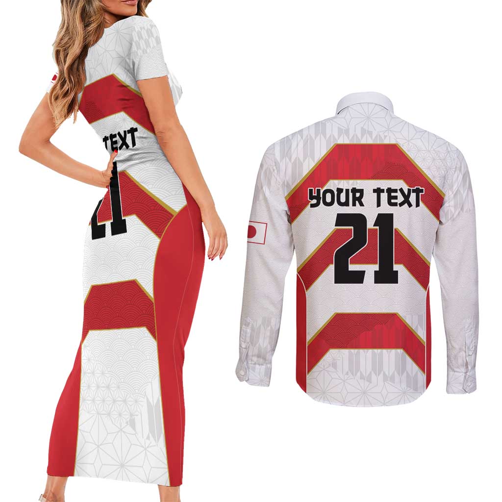 Japan Pacific Rugby 2022-23 Custom Couples Matching Short Sleeve Bodycon Dress and Long Sleeve Button Shirt Red Sakura Japanese Wave Pattern LT9 - Polynesian Pride