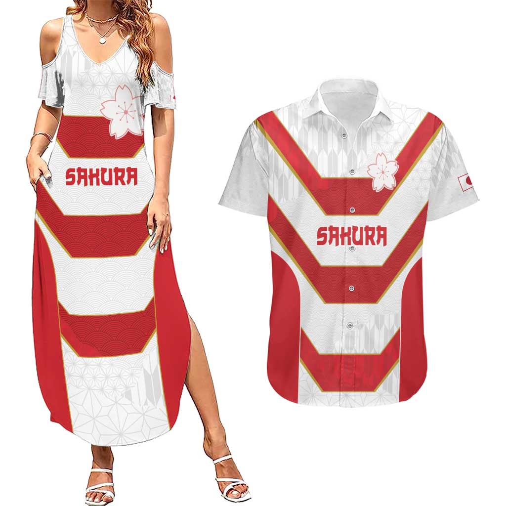 Japan Pacific Rugby 2022-23 Custom Couples Matching Summer Maxi Dress and Hawaiian Shirt Red Sakura Japanese Wave Pattern LT9 Red - Polynesian Pride