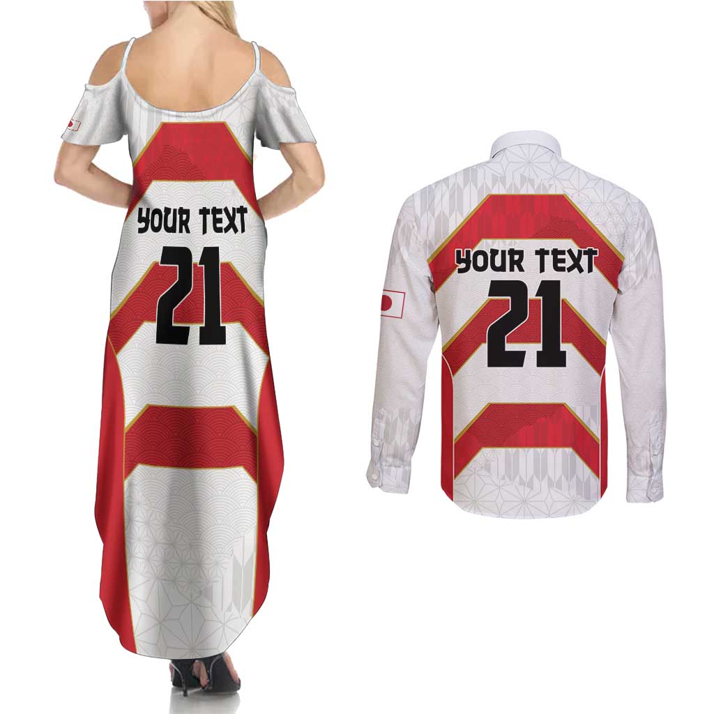 Japan Pacific Rugby 2022-23 Custom Couples Matching Summer Maxi Dress and Long Sleeve Button Shirt Red Sakura Japanese Wave Pattern LT9 - Polynesian Pride