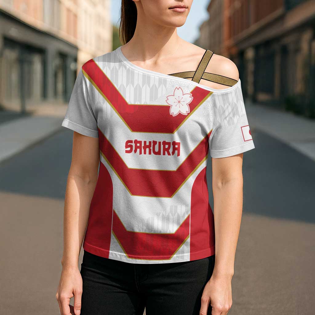 Japan Pacific Rugby 2022-23 Custom Cross Shoulder Shirt Red Sakura Japanese Wave Pattern LT9 - Polynesian Pride