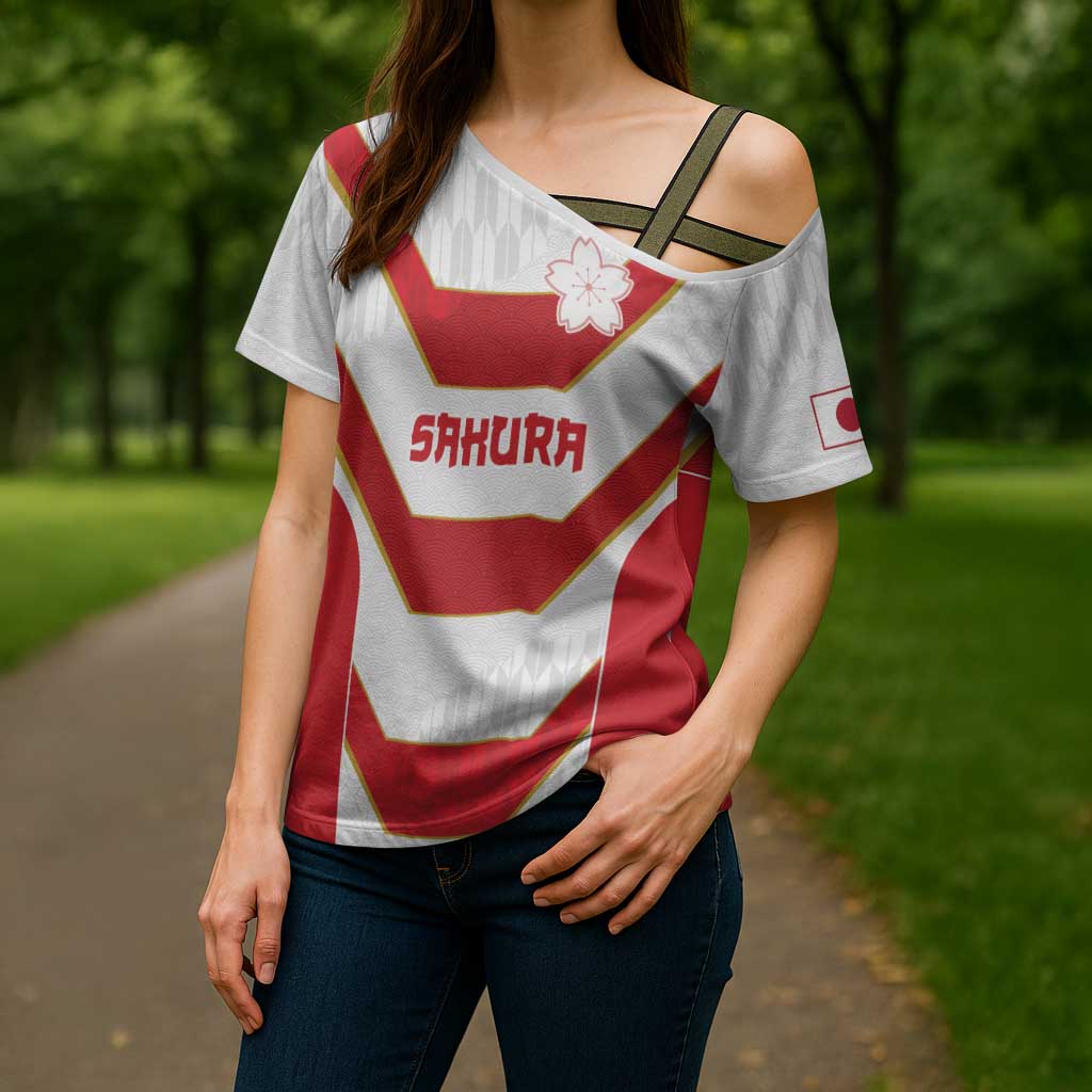 Japan Pacific Rugby 2022-23 Custom Cross Shoulder Shirt Red Sakura Japanese Wave Pattern LT9 - Polynesian Pride
