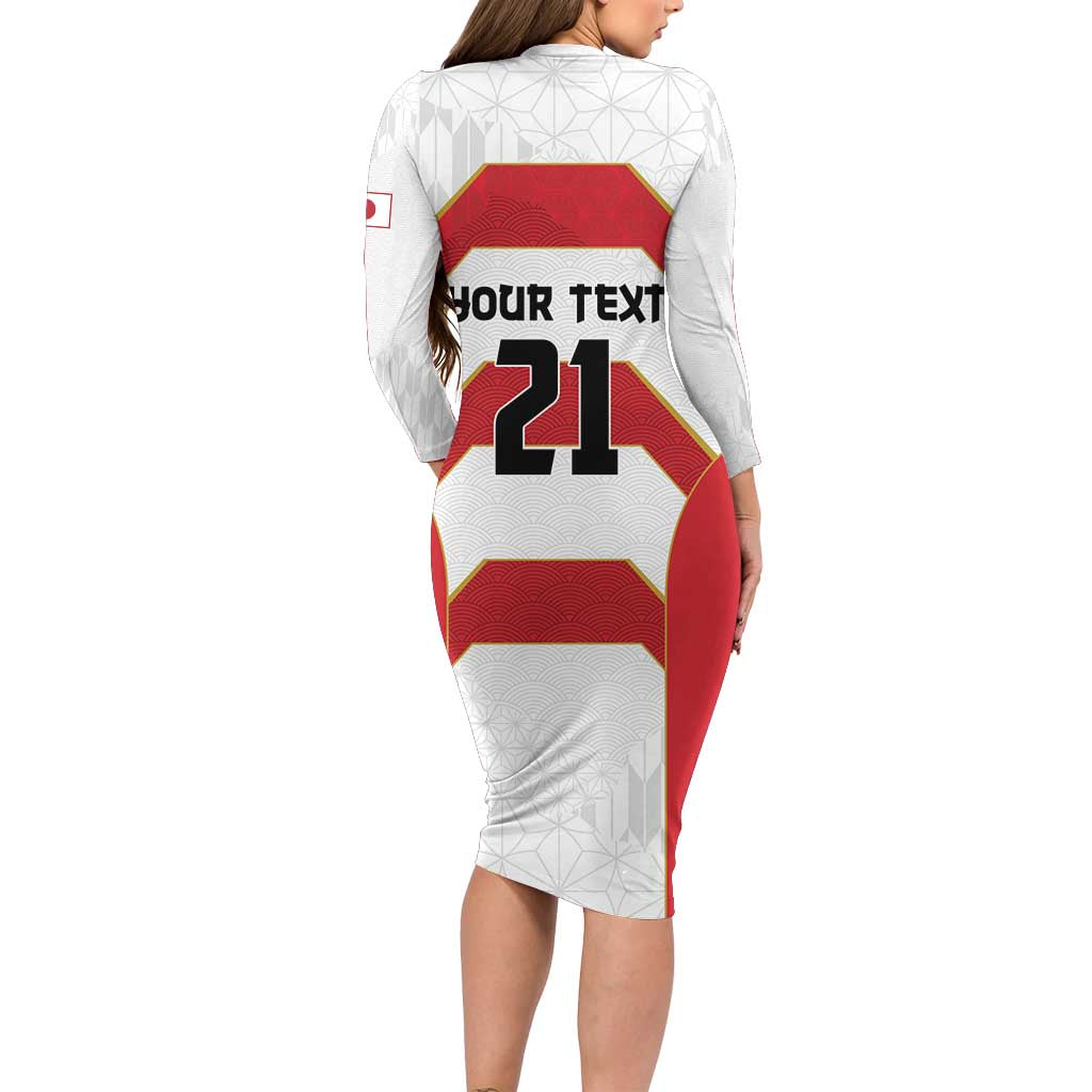 Japan Pacific Rugby 2022-23 Custom Family Matching Long Sleeve Bodycon Dress and Hawaiian Shirt Red Sakura Japanese Wave Pattern