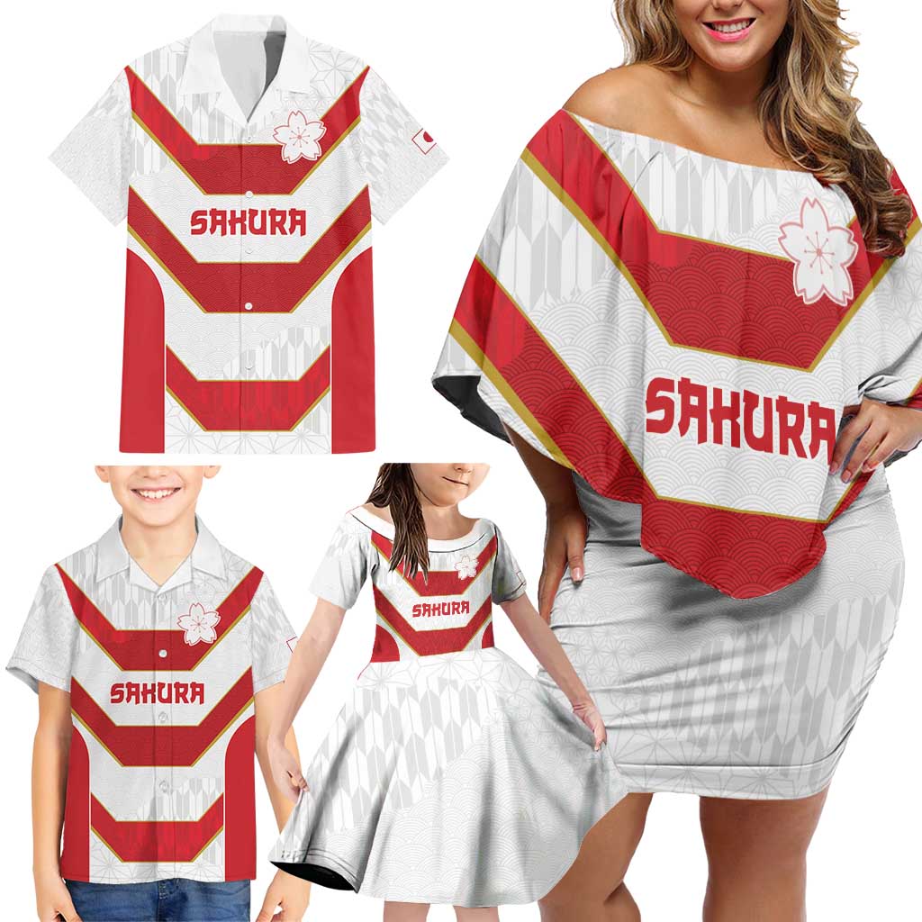 Japan Pacific Rugby 2022-23 Custom Family Matching Off Shoulder Short Dress and Hawaiian Shirt Red Sakura Japanese Wave Pattern LT9 - Polynesian Pride