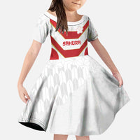 Japan Pacific Rugby 2022-23 Custom Family Matching Puletasi and Hawaiian Shirt Red Sakura Japanese Wave Pattern LT9 Daughter's Dress Red - Polynesian Pride
