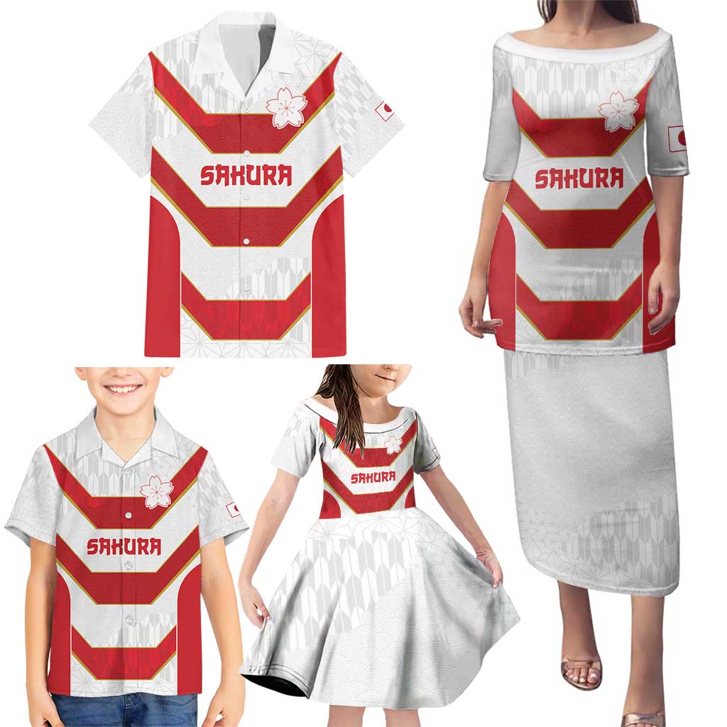 Japan Pacific Rugby 2022-23 Custom Family Matching Puletasi and Hawaiian Shirt Red Sakura Japanese Wave Pattern LT9 - Polynesian Pride