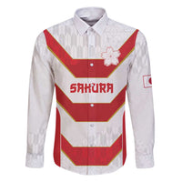 Japan Pacific Rugby 2022-23 Custom Family Matching Puletasi and Hawaiian Shirt Red Sakura Japanese Wave Pattern LT9 Dad's Shirt - Long Sleeve Red - Polynesian Pride