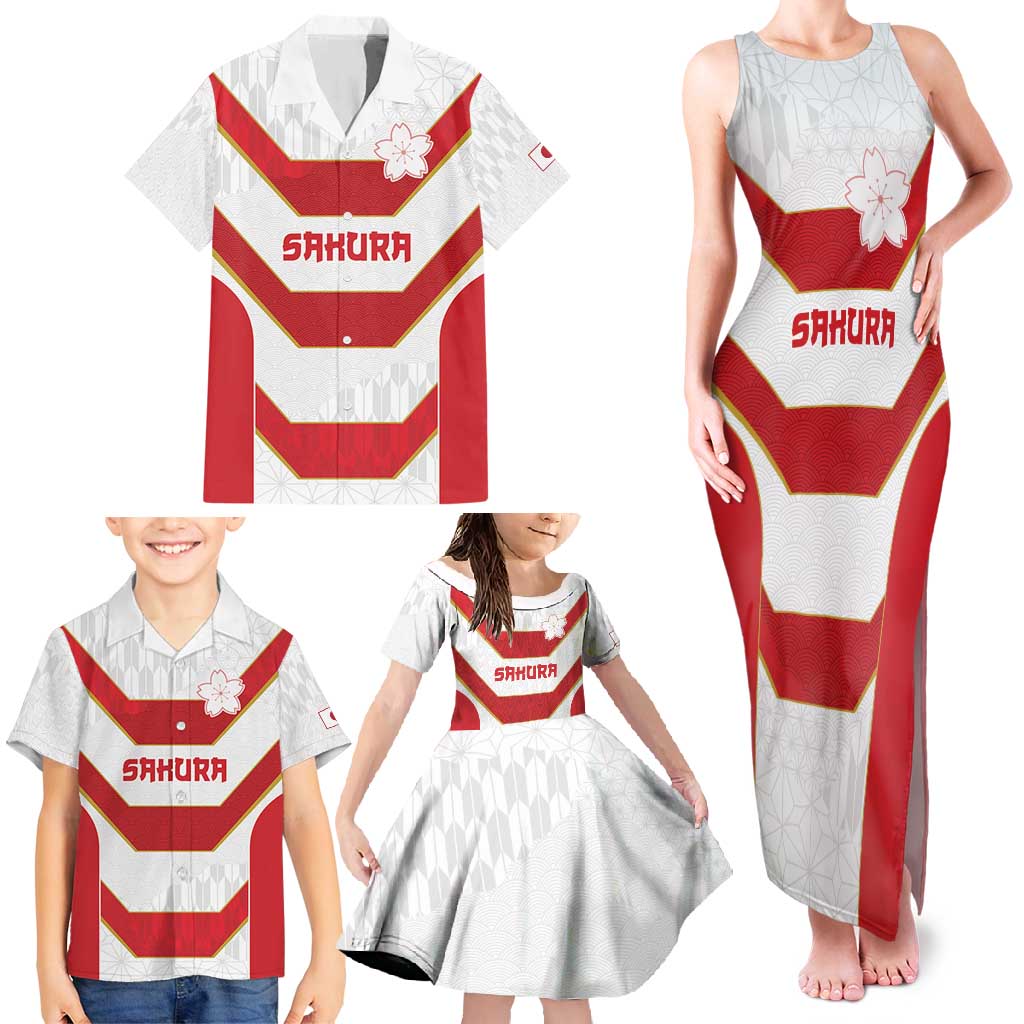 Japan Pacific Rugby 2022-23 Custom Family Matching Tank Maxi Dress and Hawaiian Shirt Red Sakura Japanese Wave Pattern LT9 - Polynesian Pride
