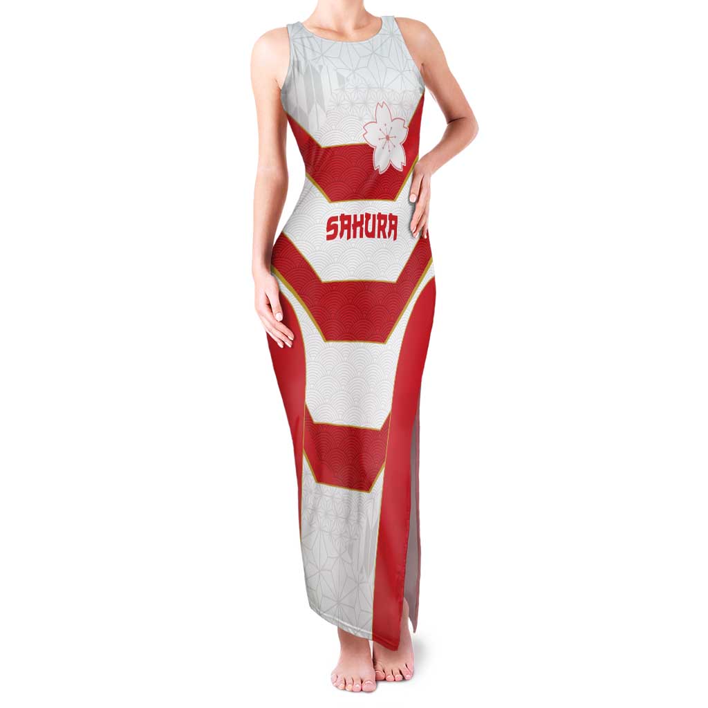 Japan Pacific Rugby 2022-23 Custom Family Matching Tank Maxi Dress and Hawaiian Shirt Red Sakura Japanese Wave Pattern LT9 Mom's Dress Red - Polynesian Pride